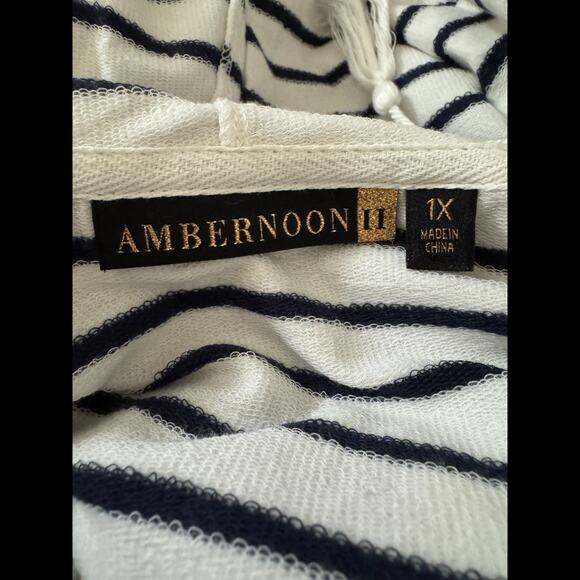 AMBERNOON II UV Hooded Striped Tunic Cover-Up White Navy 1X NWT Cotton Blend - Picture 15 of 16